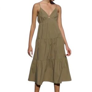 Rails Avril Moss Green Poplin Tiered A-Line Midi Dress - XS